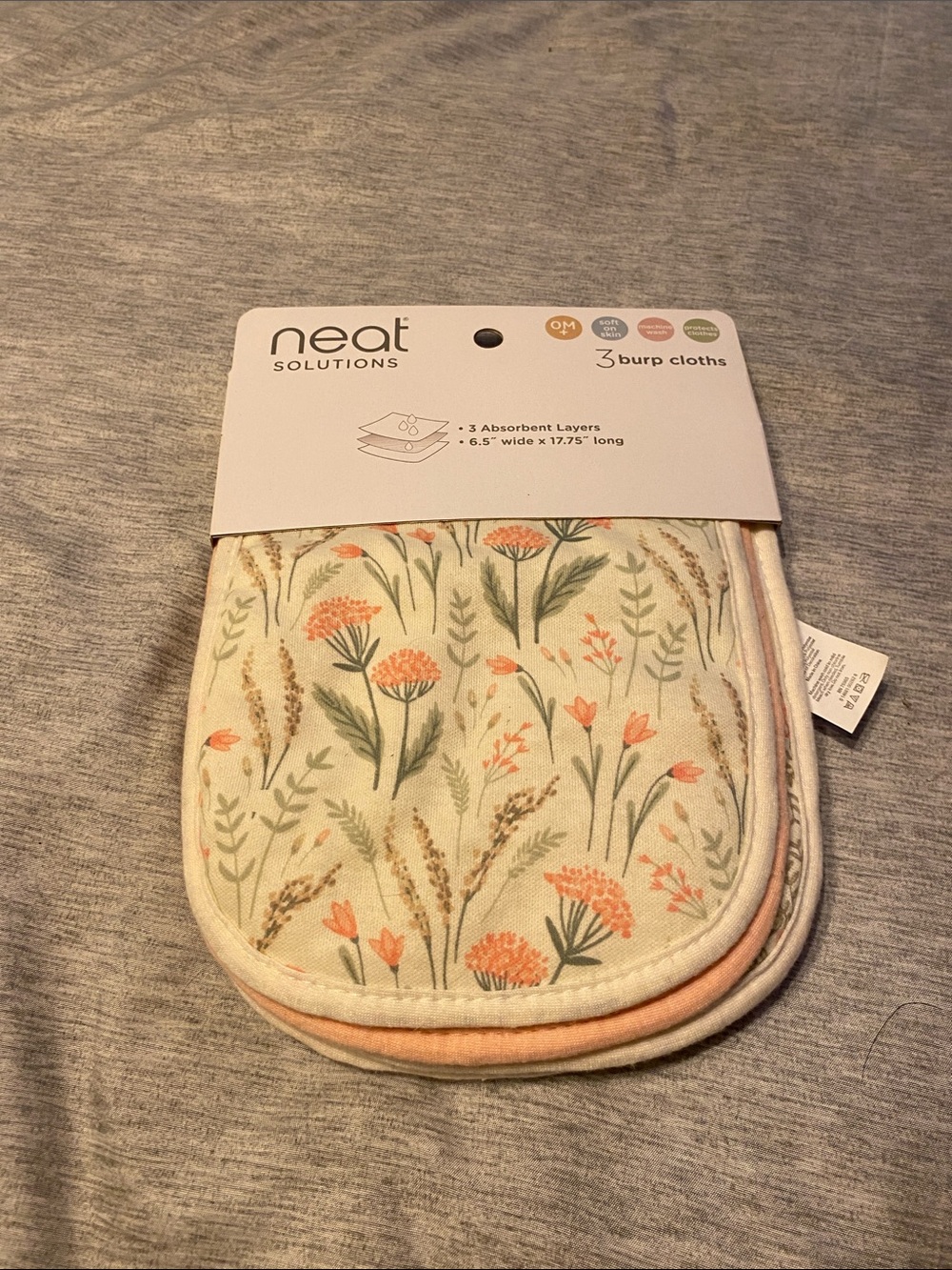 Neat Solutions 3 Pack Burp Cloths - Floral 0+ Months NWT